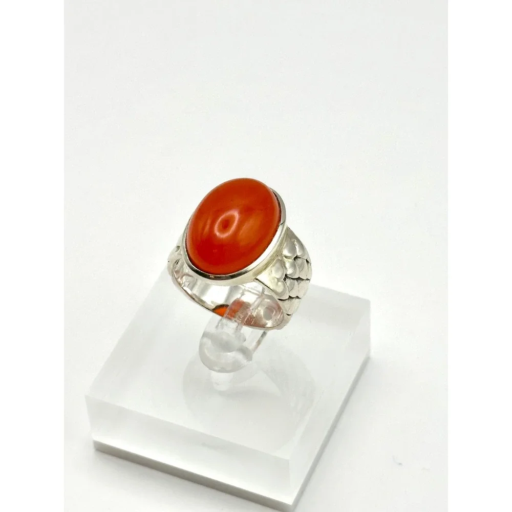 Carnelian Snake Skin Band Sterling Silver‎ Handmade Ring Size 8.5